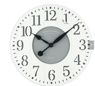 Indoor Round 23.5" White and Gray Arabic Wainscot Farmhouse Analog Wall Clock