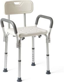 Medline Shower Chair Bath Seat with Back and Padded Armrests, Height Adjustable, Supports up to 350 lbs., White