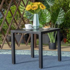 Outdoor Square Side Table, 18.9"D * 18.1"H Metal End Table, Black