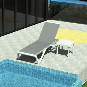 Patio Chaise Lounge Adjustable Aluminum Pool Lounge Chairs with Arm All Weather Pool Chairs for Outside,in-Pool,Lawn (Gray Lounge W/Table)