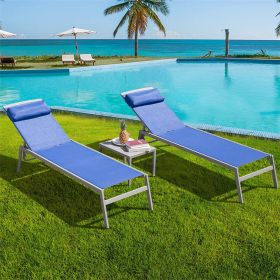 Patio Chaise Lounge Set (2022 New) -3 Pieces Adjustable Aluminum Backrest Pool Lounge Chairs Textilene Sunbathing Recliner with Headrest (Blue)