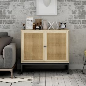 Natural rattan, 2 door cabinet, with 1 Adjustable Inner Shelves, rattan, Accent Storage Cabinet