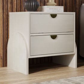 Retro Style Rubber Wood Venner Two-Drawer Bed Side Table Nightstand End Table for Living Room, Children's Room, Adult Room, Antique White