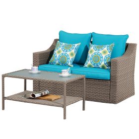 Patio Conversation Furniture Sets 1piece double sofa and 1piece rectangle coffee table