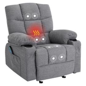 Vanbow.Recliner Chair Massage Heating sofa with USB and side pocket, 2 Cup Holders (SMOKYGREY)