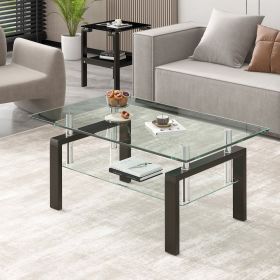 Tempered Clear Glass Coffee Table, 2-Layers Coffee Table Living Room Cnter Table