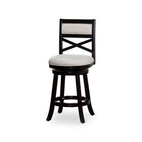 24" Counter Height X-Back Swivel Stool; Espresso Finish; Beige Fabric Seat