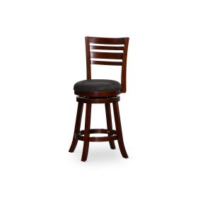 24" Counter Height Slat Back Swivel Stool; Cherry Finish; Charcoal Fabric Seat