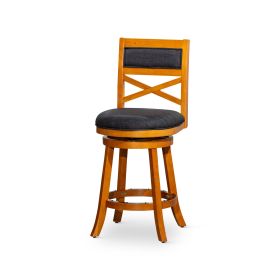 24" Counter Height X-Back Swivel Stool; Natural Finish; Charcoal Fabric Seat