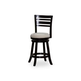 24" Counter Height Slat Back Swivel Stool; Espresso Finish; Beige Fabric Seat