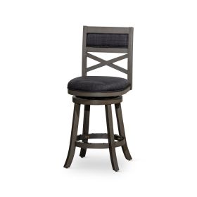 24" Counter Height X-Back Swivel Stool; Weathered Gray Finish; Charcoal Fabric Seat