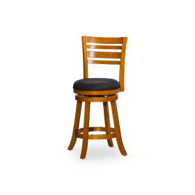 24" Counter Height Slat Back Swivel Stool; Natural Finish; Charcoal Fabric Seat