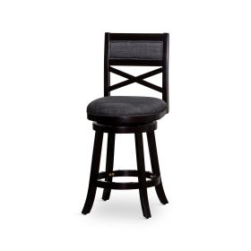 24" Counter Height X-Back Swivel Stool; Espresso Finish; Charcoal Fabric Seat