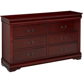 Traditional Style Wooden Dresser with Six Drawers; Cherry Brown