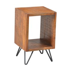 22 Inch Textured Cube Shape Wooden Nightstand with Angular Legs; Brown and Black