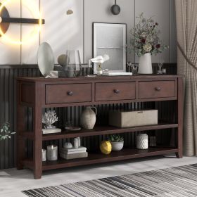 TREXM Retro Design Console Table with Two Open Shelves; Pine Solid Wood Frame and Legs for Living Room (Espresso)