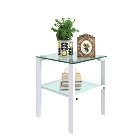 Glass two layer tea table; small round table; bedroom corner table; living room white side table(White)