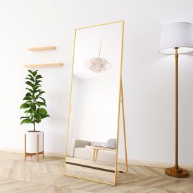 65&quot; x 24&quot; Full Length Mirror Hanging Standing or Leaning; Bedroom Mirror Floor Mirror Wall-Mounted Mirror with Alloy Frame; Gold
