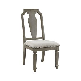 Zumala Side Chair (Set-2); Beige Linen &amp; Weathered Oak Finish 73262