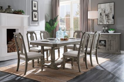 Zumala Dining Table; Marble &amp; Weathered Oak Finish 73260