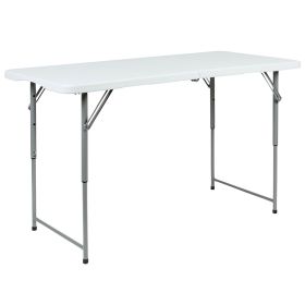 Offex Furniture 4-Foot Height Adjustable Bi-Fold Granite White Plastic Folding Table