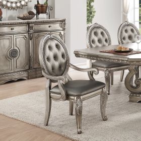 Northville Side Chair (Set-2) in PU &amp; Antique Silver 66922