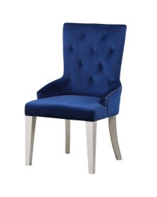 Varian Side Chair (1Pc); Blue Fabric & Antique Platinum 66162