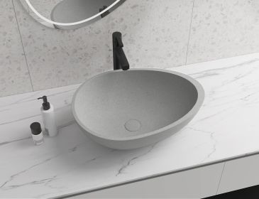 Egg shape Concrete Vessel Bathroom Sink in Grey