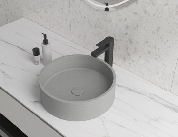 Round Concrete Vessel Bathroom Sink in Dark Grey