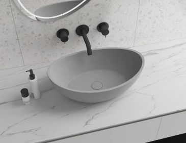 Oval Concrete Vessel Bathroom Sink in Dark Grey
