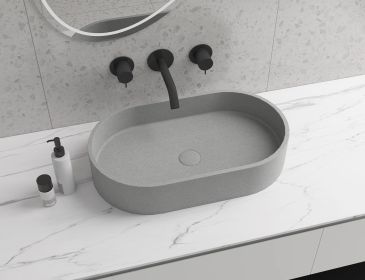 Oval Concrete Vessel Bathroom Sink in Grey