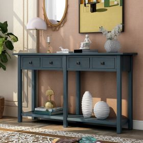 TREXM Rustic Brushed Texture Entryway Table Console Table with Drawer and Bottom Shelf for Living Room(Antique Navy)