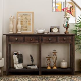 TREXM Rustic Brushed Texture Entryway Table Console Table with Drawer and Bottom Shelf for Living Room(Espresso)