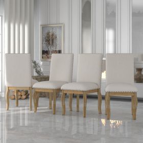 TREXM Set of 4 Dining chairs Wood Upholstered Fabirc Dining Room Chairs with Nailhead (Natural Wood Wash)