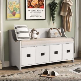TREXM Movable Cushion Storage Bench with Drawers and Backrest for Entryway and Living Room(White)