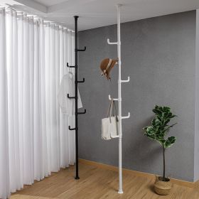 Adjustable Laundry Pole Clothes Drying Rack Coat Hanger DIY Floor to Ceiling Tension Rod Storage Organizer for Indoor; Balcony - Black