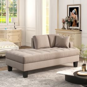 64" Deep Tufted Upholstered Textured Fabric Chaise Lounge with Toss Pillow for Living room Bedroom Use, Warm Grey