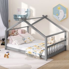 Full Size House Bed Wood Bed; Gray