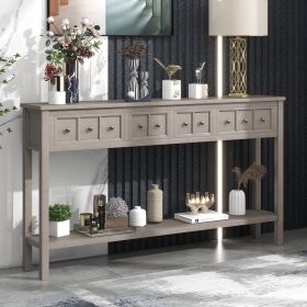 TREXM Rustic Entryway Console Table; 60&quot; Long Sofa Table with two Different Size Drawers and Bottom Shelf for Storage (Gray Wash)