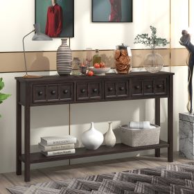 TREXM Rustic Entryway Console Table; 60&quot; Long Sofa Table with two Different Size Drawers and Bottom Shelf for Storage (Espresso)