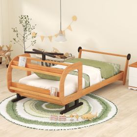 Twin Size Plane Shaped Platform Bed with Rotatable Propeller and Shelves; Natural (Expected Arrival Time:3.20)