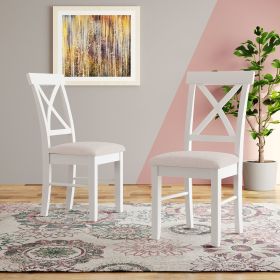 TOPMAX 2 Pieces Farmhouse Rustic Wood Kitchen Upholstered X-Back Dining Chairs; Beige+White