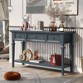 TREXM Classic Retro Style Console Table with Three Top Drawers and Open Style Bottom Shelf; Easy Assembly (Navy)
