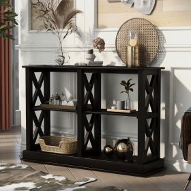 TREXM Console Table with 3-Tier Open Storage Spaces and &ldquo;X&rdquo; Legs; Narrow Sofa Entry Table for Living Room; Entryway and Hallway (Black)