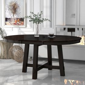 TREXM Farmhouse Round Extendable Dining Table with 16&quot; Leaf Wood Kitchen Table (Espresso)
