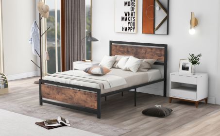 Metal and Wood Bed Frame with Headboard and Footboard ; Full Size Platform Bed ; No Box Spring Needed; Easy to Assemble(BLACK)