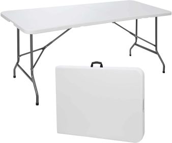 Folding Utility Table 6ft Fold-in-Half Portable Plastic Picnic Party Dining Camp Table, White