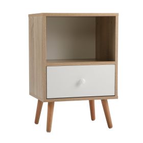 Mid-Century Wood Nightstand, Bed Sofa Side Table with Drawer and Shelf, Modern End Table for Living Room Bedroom Office,Natural and White XH