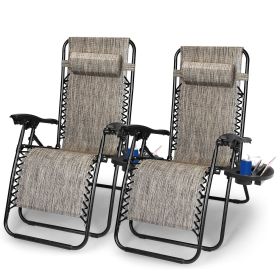2Packs Zero Gravity Lounge Chair with Dual Side Tray 330lbs Load Foldable Recliner Chair (Color: Grey)
