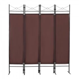 4-Panel Metal Folding Room Divider, 5.94Ft Freestanding Room Screen Partition Privacy Display for Bedroom, Living Room, Office (Color: Brown)